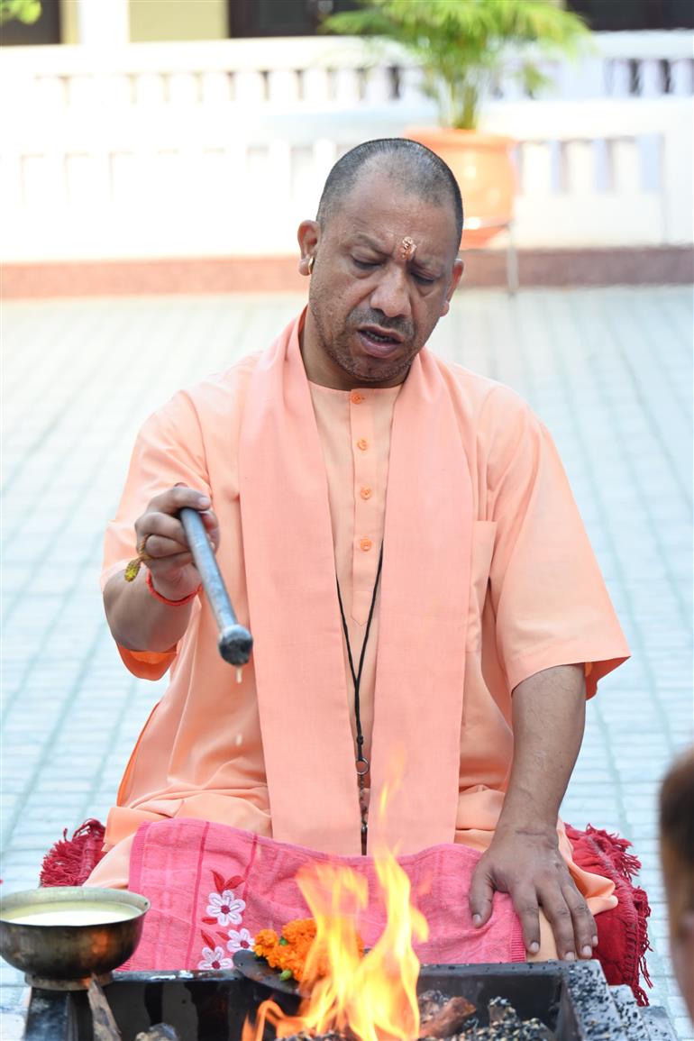 UP CM Yogi Adityanath performs puja rituals on first day of holy month 'Sawan'