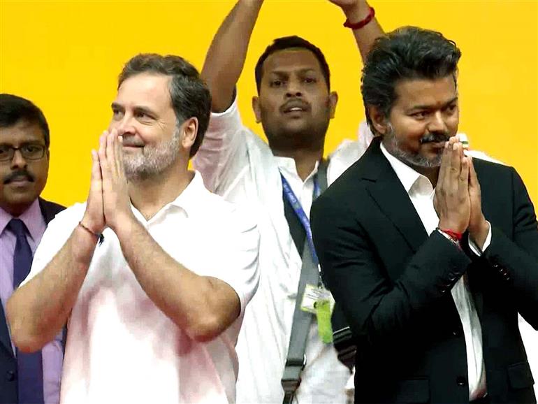 Rahul Gandhi, Vijay share stage in Chennai ahead of TVK chief's oath taking ceremony