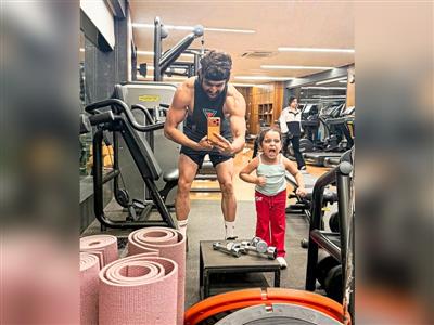 Gurmeet Choudhary shares adorable moment of daughter picking up gym lessons from him