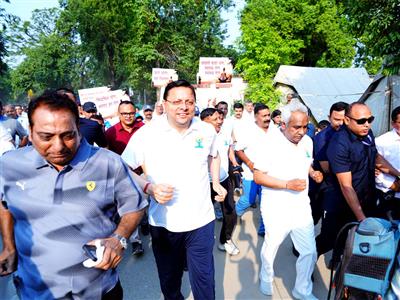 Uttarakhand CM Dhami participates in 'Run for Yoga' event in Dehradun